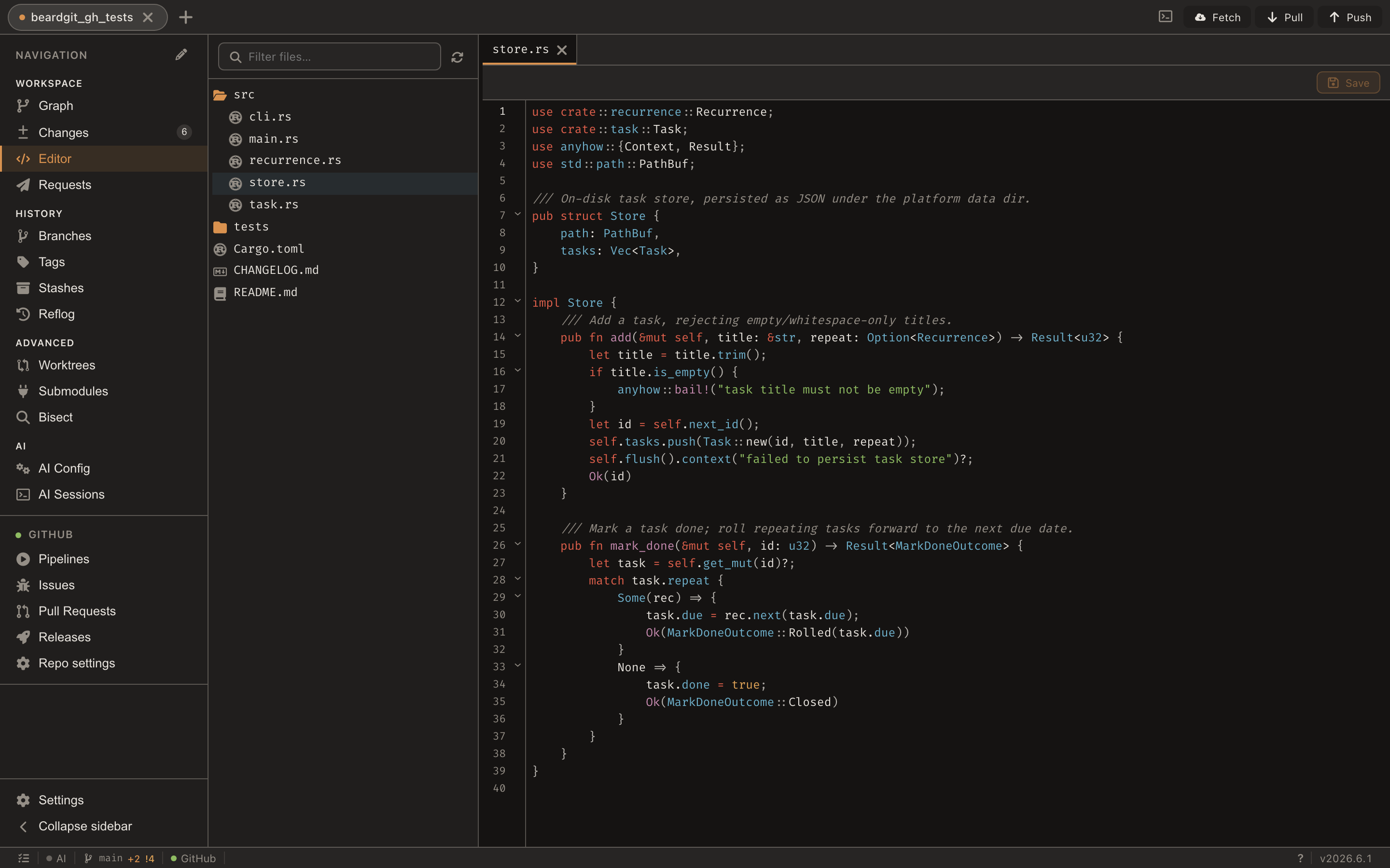 The in-app editor rendered in the selected theme